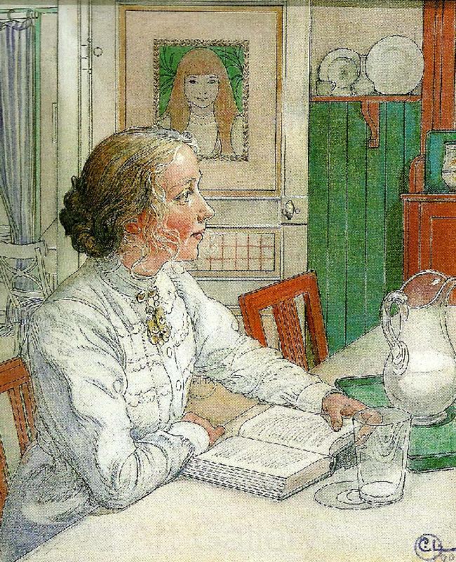 Carl Larsson min aldsta dotter- suzanne med mjolk och bok Germany oil painting art